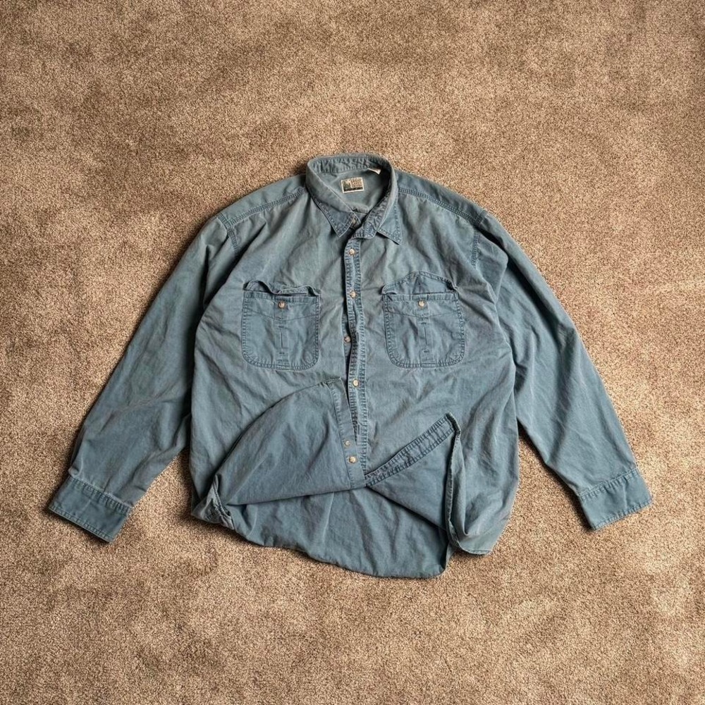 VINTAGE GREAT LAKES COUNTRY BLUE "SCAR STITCH" BUTTON UP SHIRT